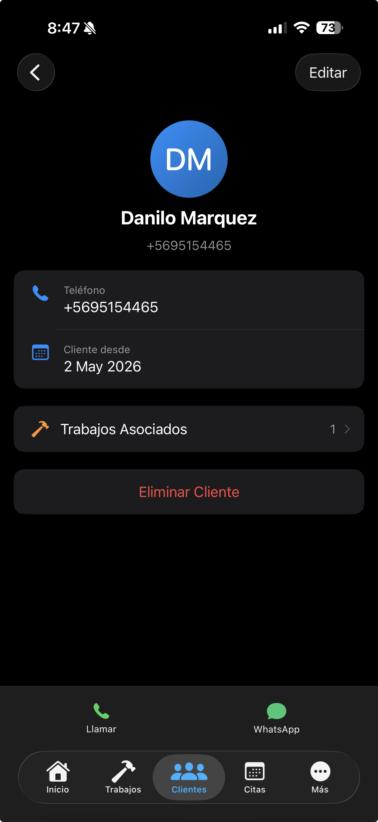 Gestión de clientes con historial de obras en Obrahub