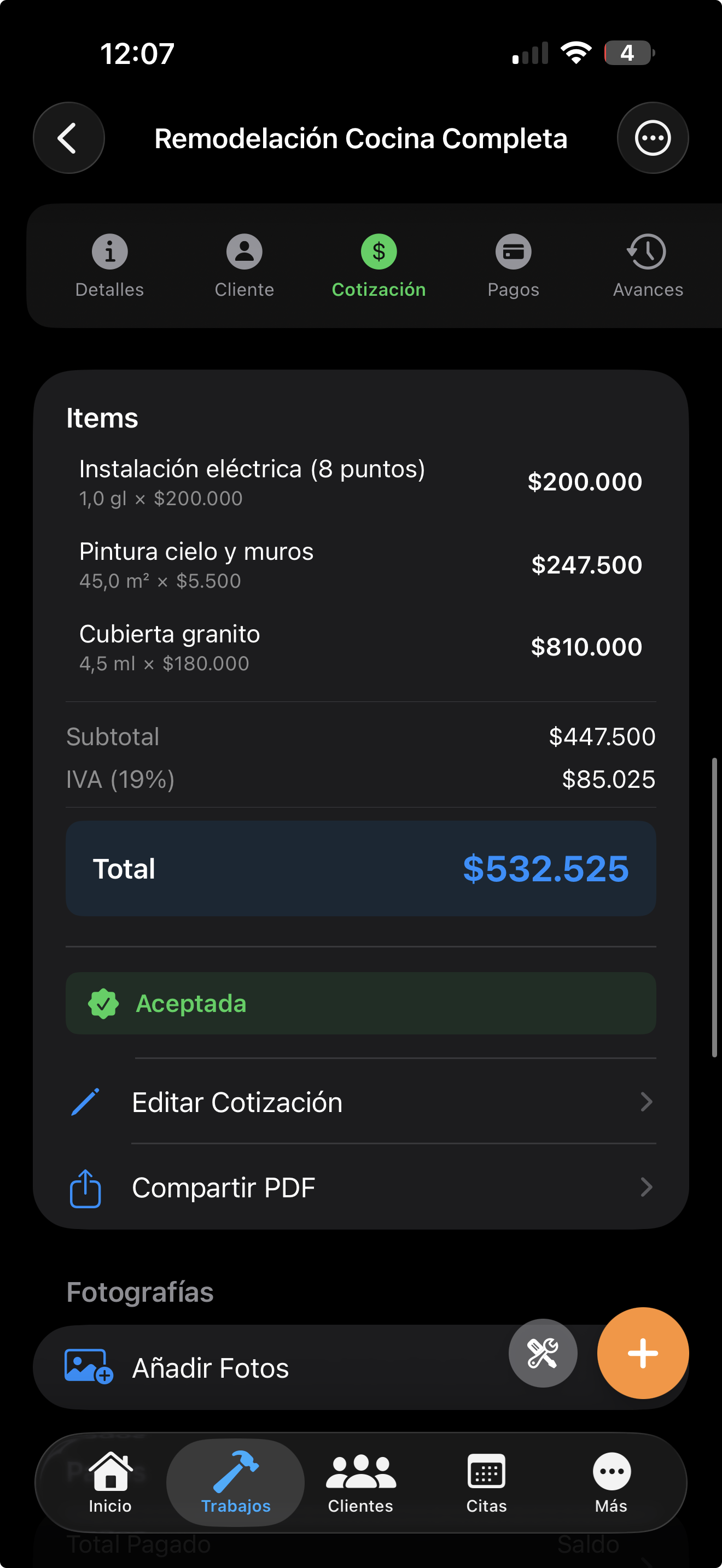 Cotización en Obrahub